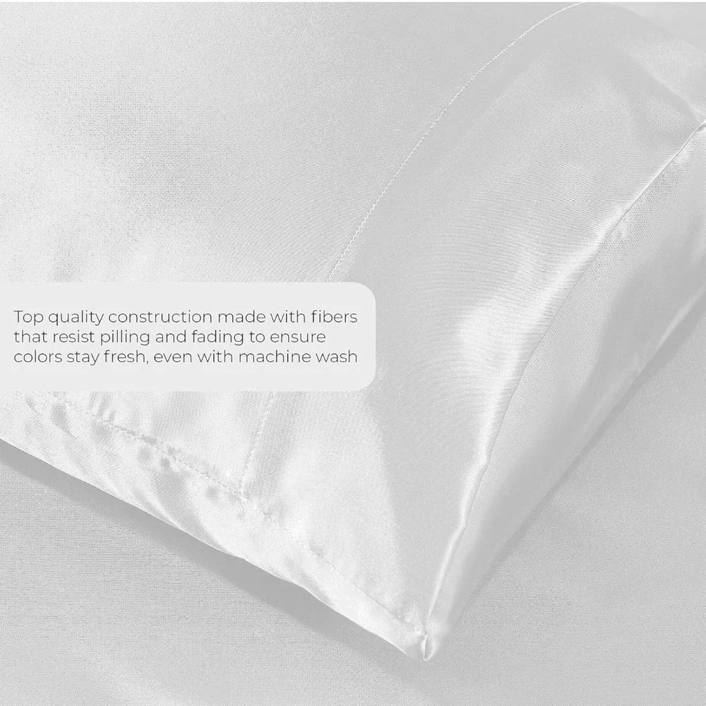 Satin Sheets Full Size 4-Piece, White Hotel Luxury Silky Bed Sheets - Extra Soft